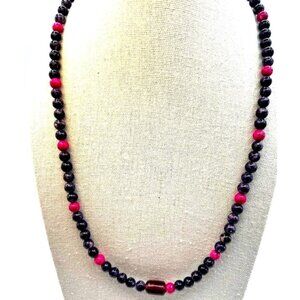 Beaded Necklace With Amethyst and Pink Crackle Quartz Beads
